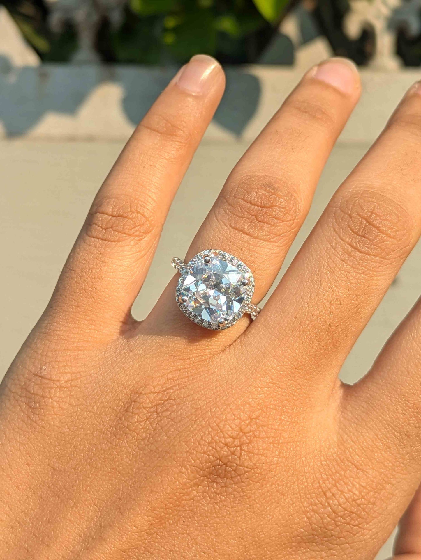 Cushion Halo Solitaire Silver Ring for Women