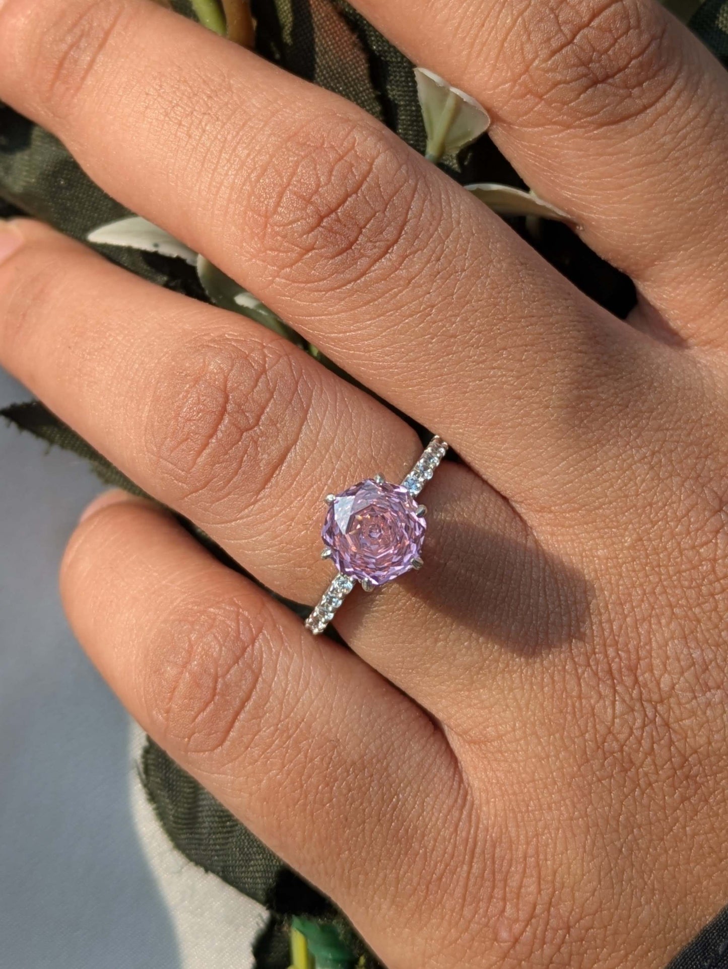 2Ct Pink Rose Cut Silver Solitare Ring For Women