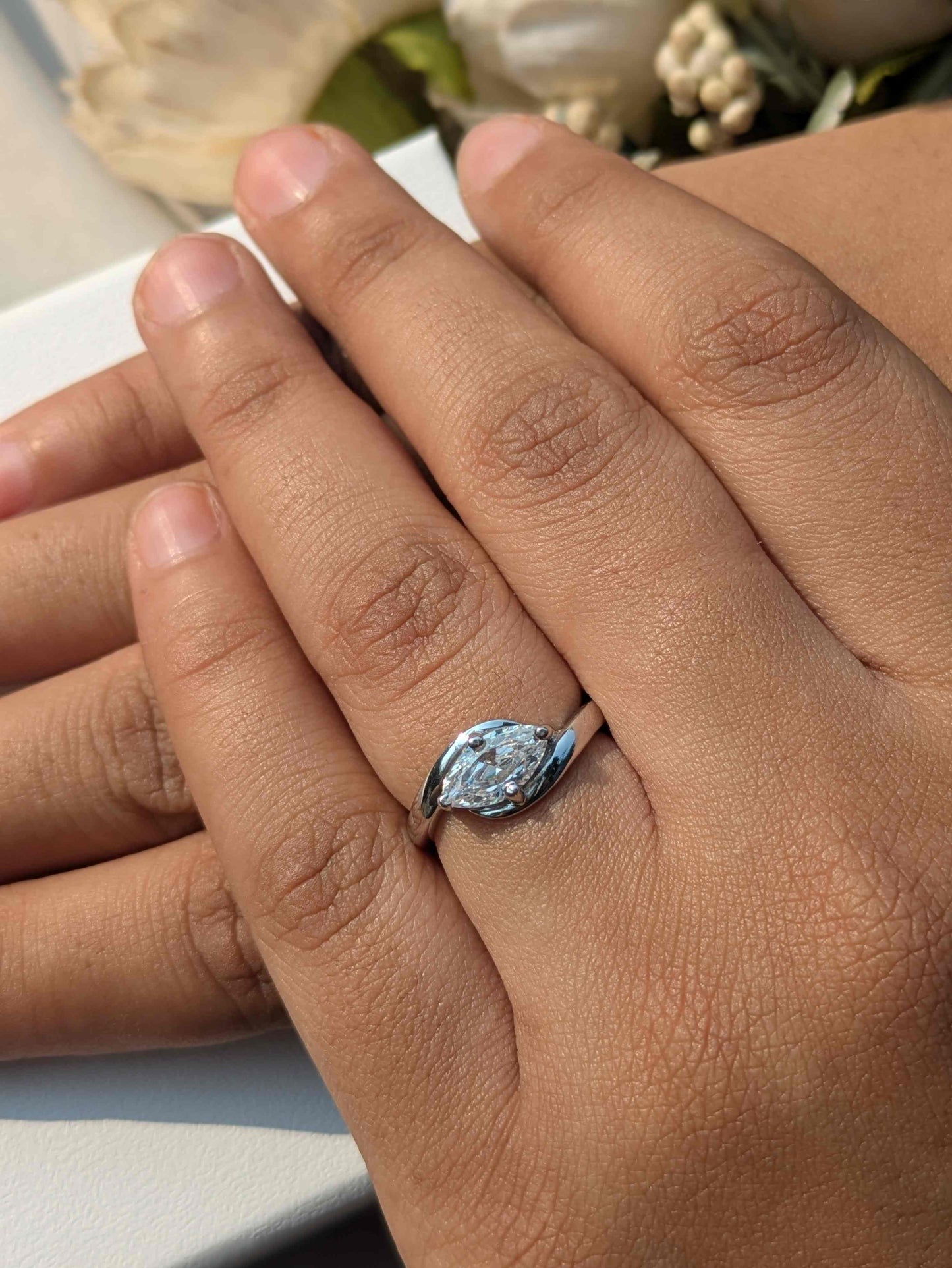 1 Ct East West Setted Marquise Silver Solitaire Ring For Women