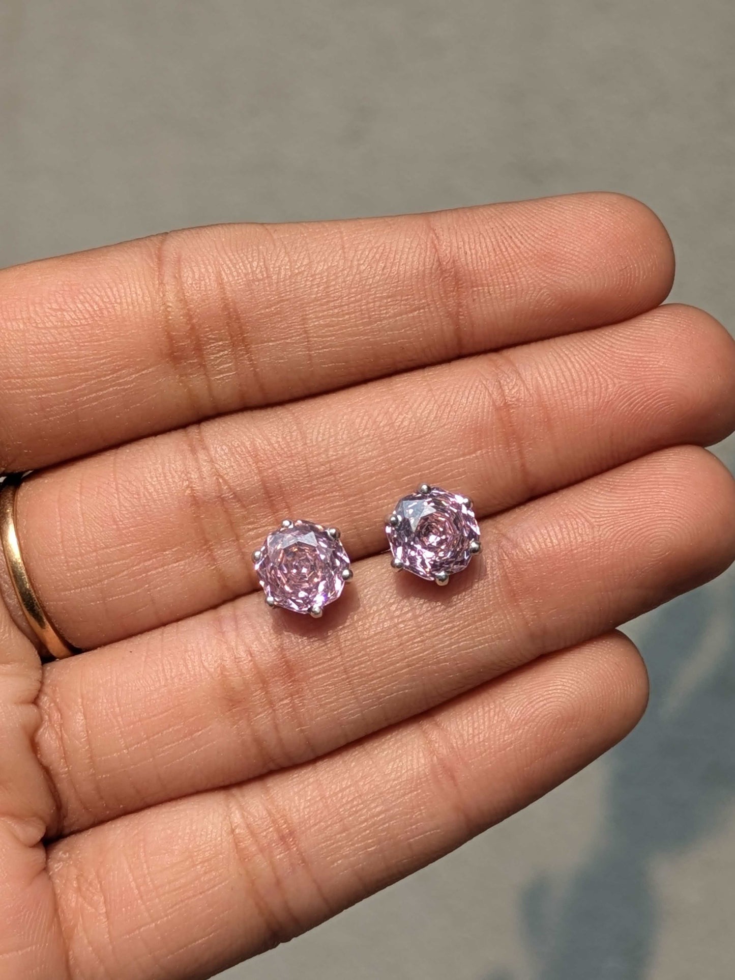 2Ct Pink Rose Cut Round Stud Silver Earring