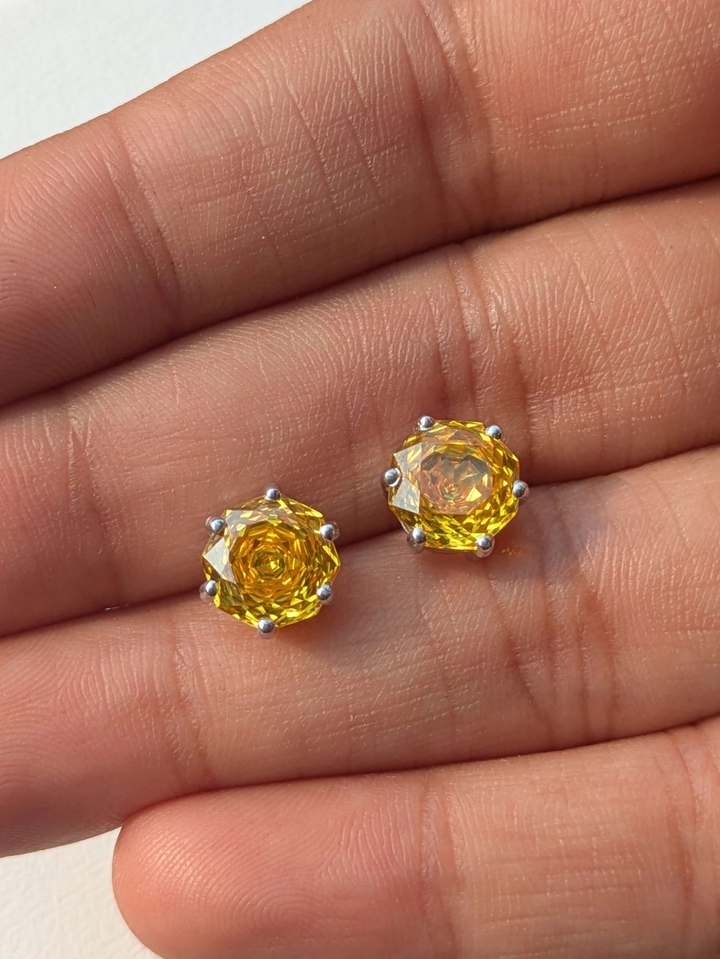 2Ct Yellow Rose Cut Round Stud Silver Earring
