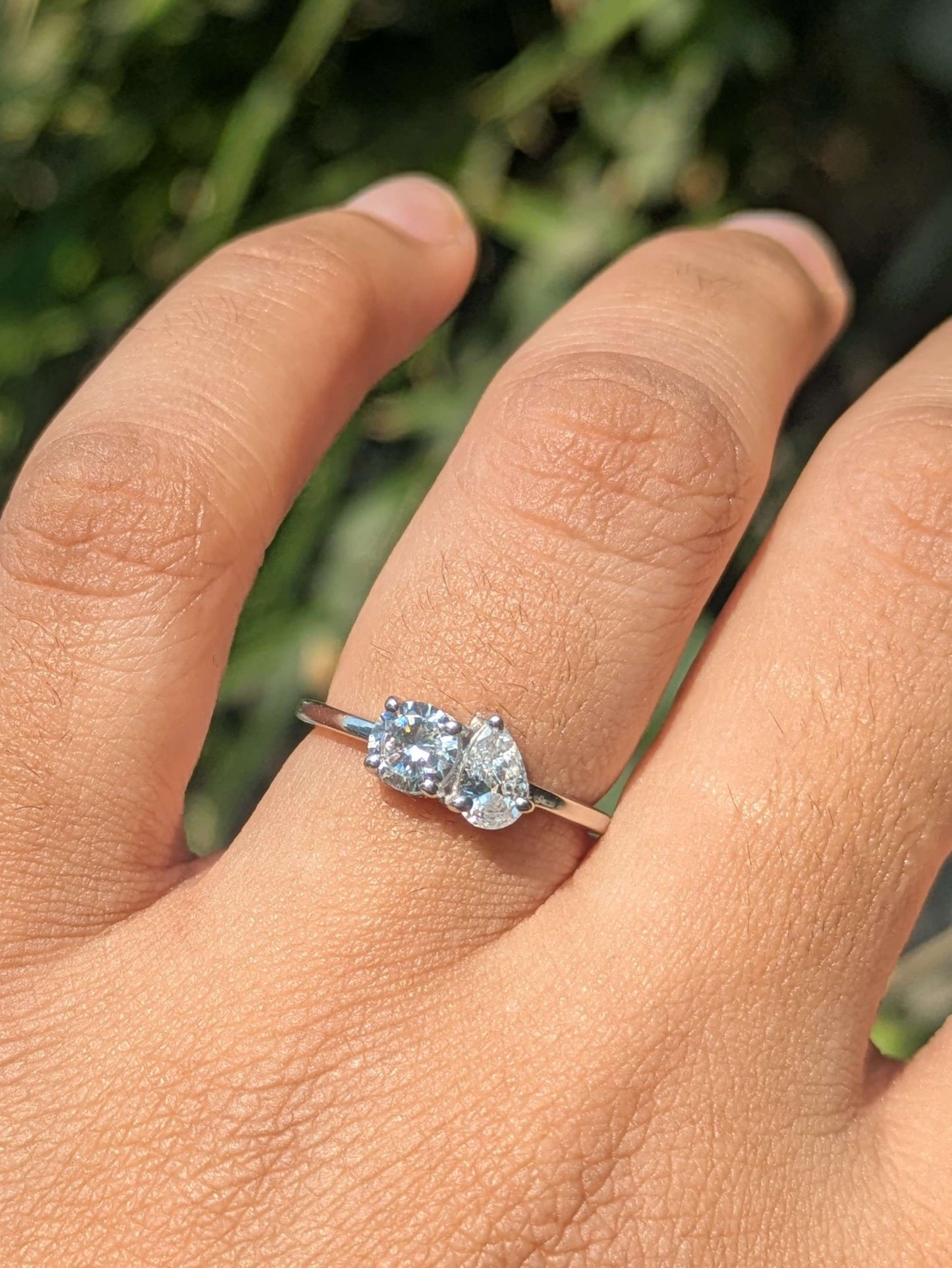 1.0Ct Pear & Round Toi Et Moi Solitaire Silver Ring