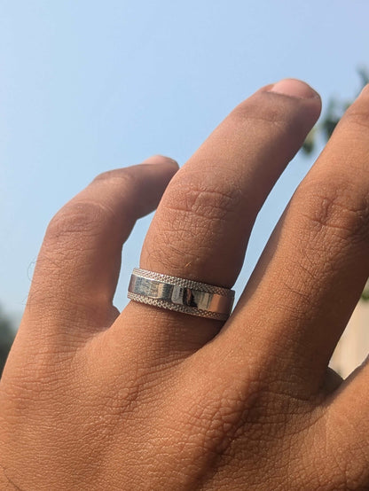 Drape Silver Textured Ring Band For Men