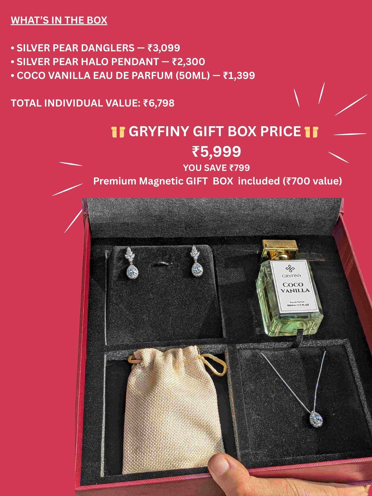 Pear Halo Silver Dangler & Pendant Gift Set For Her