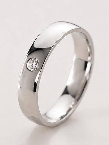 Round Bezel Silver Ring Band For Men