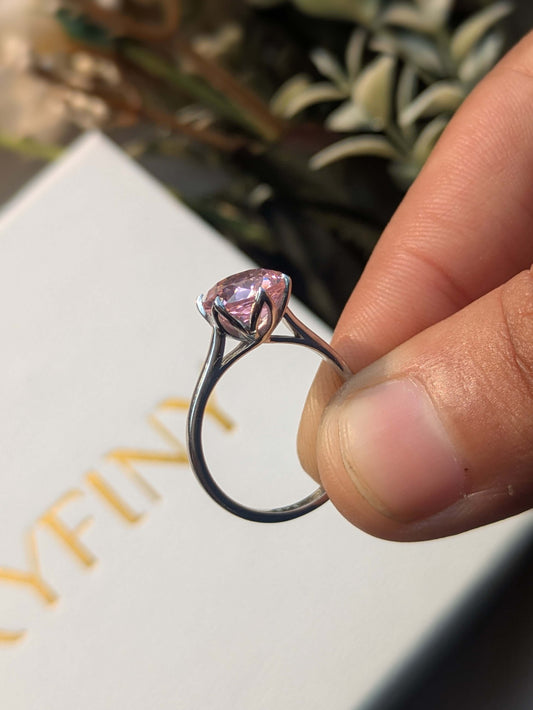 2Ct Pink Rose Cut Tulip Setting Silver Solitare Ring For Women