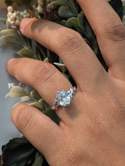 Oval Floral Silver Solitaire Ring For Women