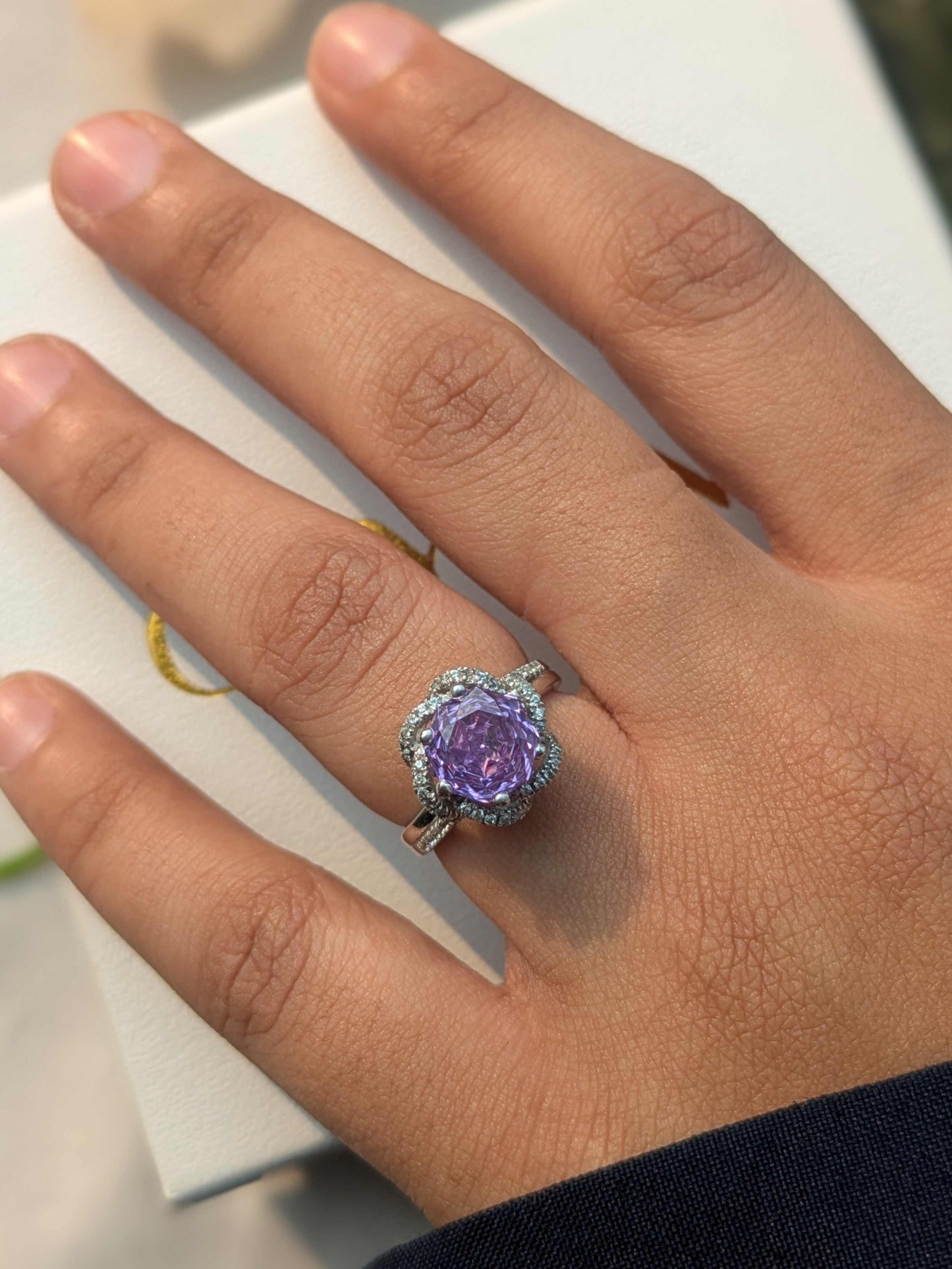 2Ct Purple Rose Cut Cynthia Luxe Round Solitaire Silver Ring For Women