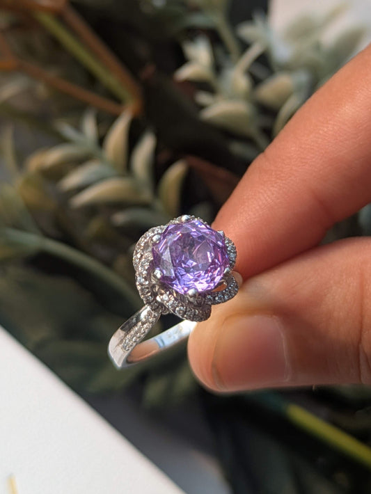 2Ct Purple Rose Cut Cynthia Luxe Round Solitaire Silver Ring For Women