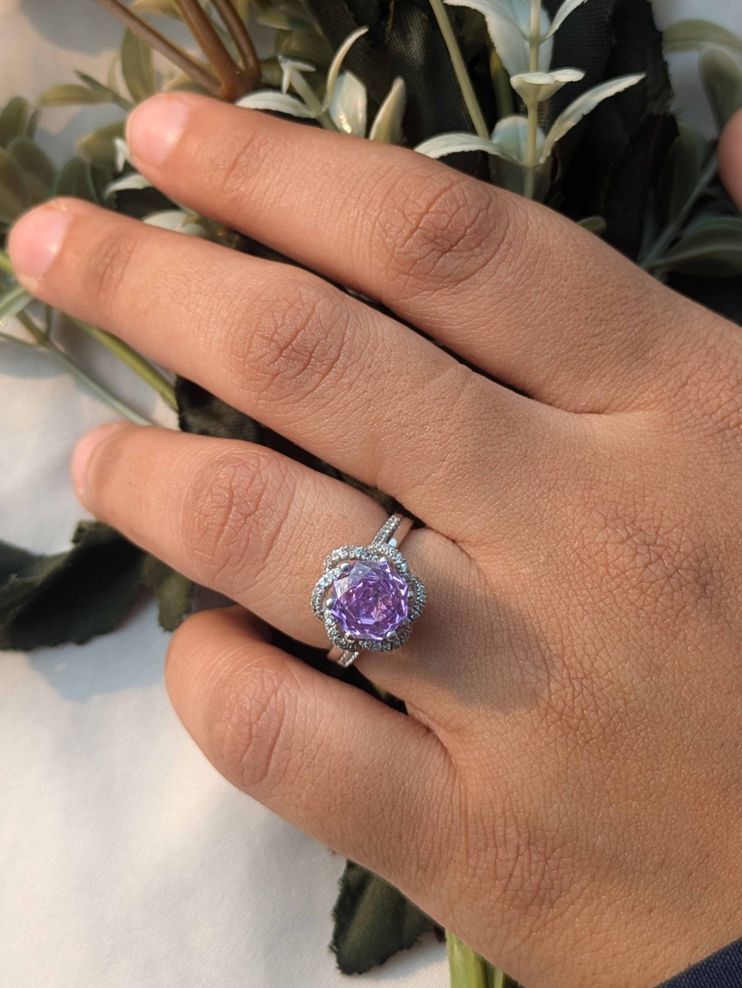 2Ct Purple Rose Cut Cynthia Luxe Round Solitaire Silver Ring For Women
