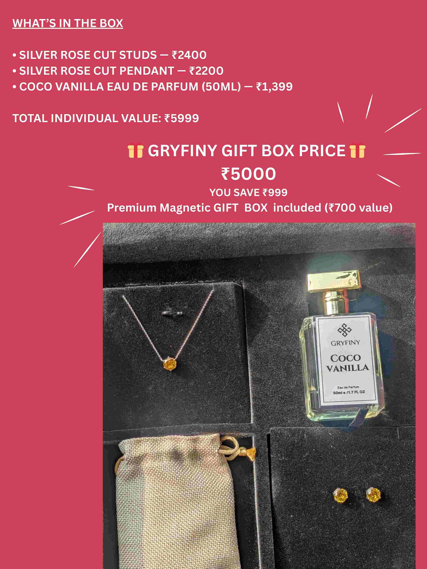 Yellow Rose Cut Silver Earrings & Pendant Gift Set For Her
