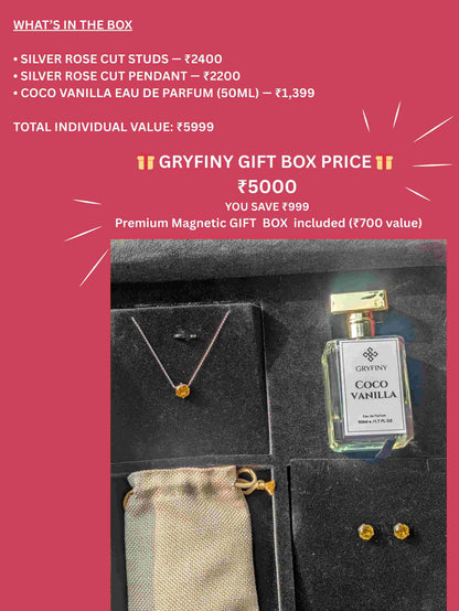 Yellow Rose Cut Silver Earrings & Pendant Gift Set For Her