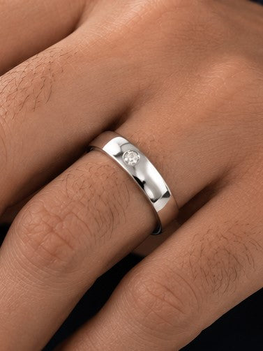 Round Bezel Silver Ring Band For Men