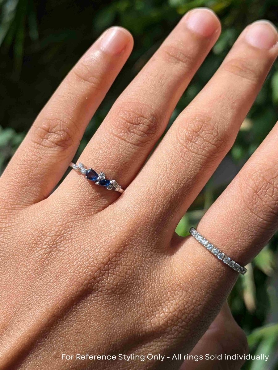 Floral Blue Silver Stackable Ring