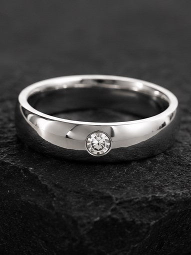 Round Bezel Silver Ring Band For Men