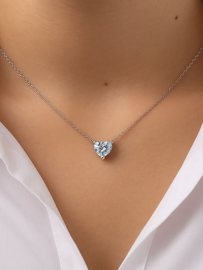 7mm Heart Diamond Silver Pendant For Womem