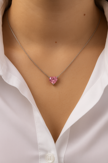 Ice Crushed Pink Heart Diamond Pendant