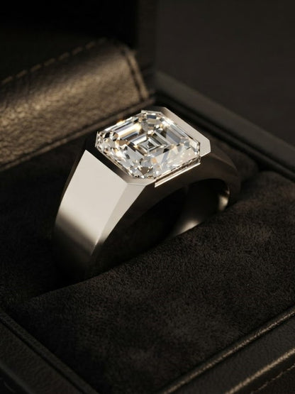 1.5 Ct Asscher Open Bezel Silver Engagement Ring For Men