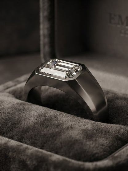 1.8Ct Emerald Bezel Silver Engagement Ring For Men