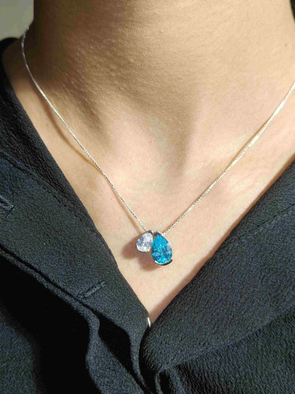 Aqua Blue Pear Toi Et Moi Silver Pendant