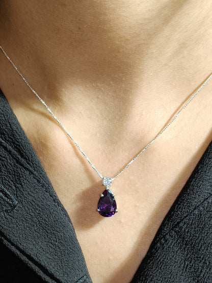 Purple Pear & Round Silver Pendant