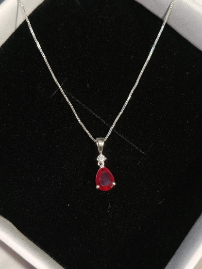 Red Ruby Pear Silver Pendant
