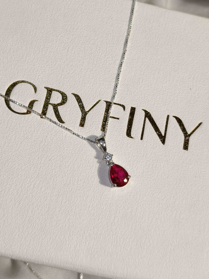 Red Ruby Pear Silver Pendant