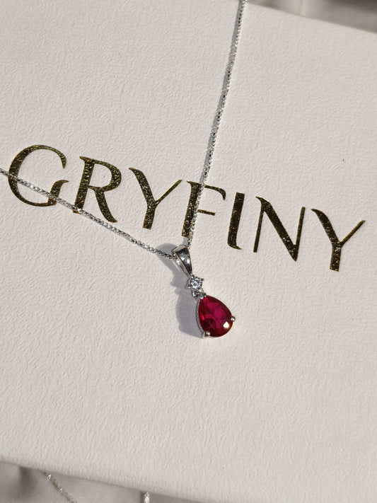 Red Ruby Pear Silver Pendant