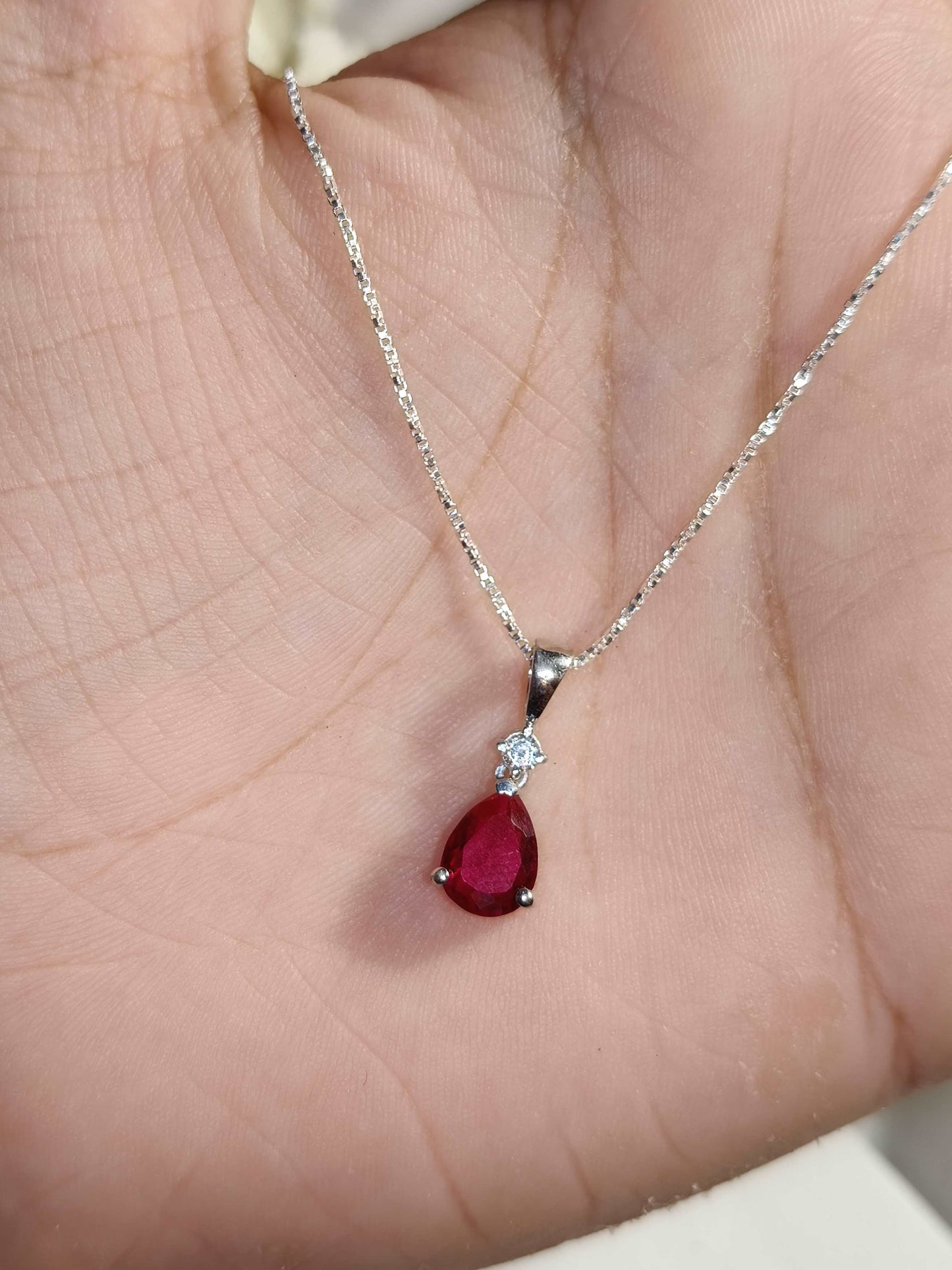 Red Ruby Pear Silver Pendant