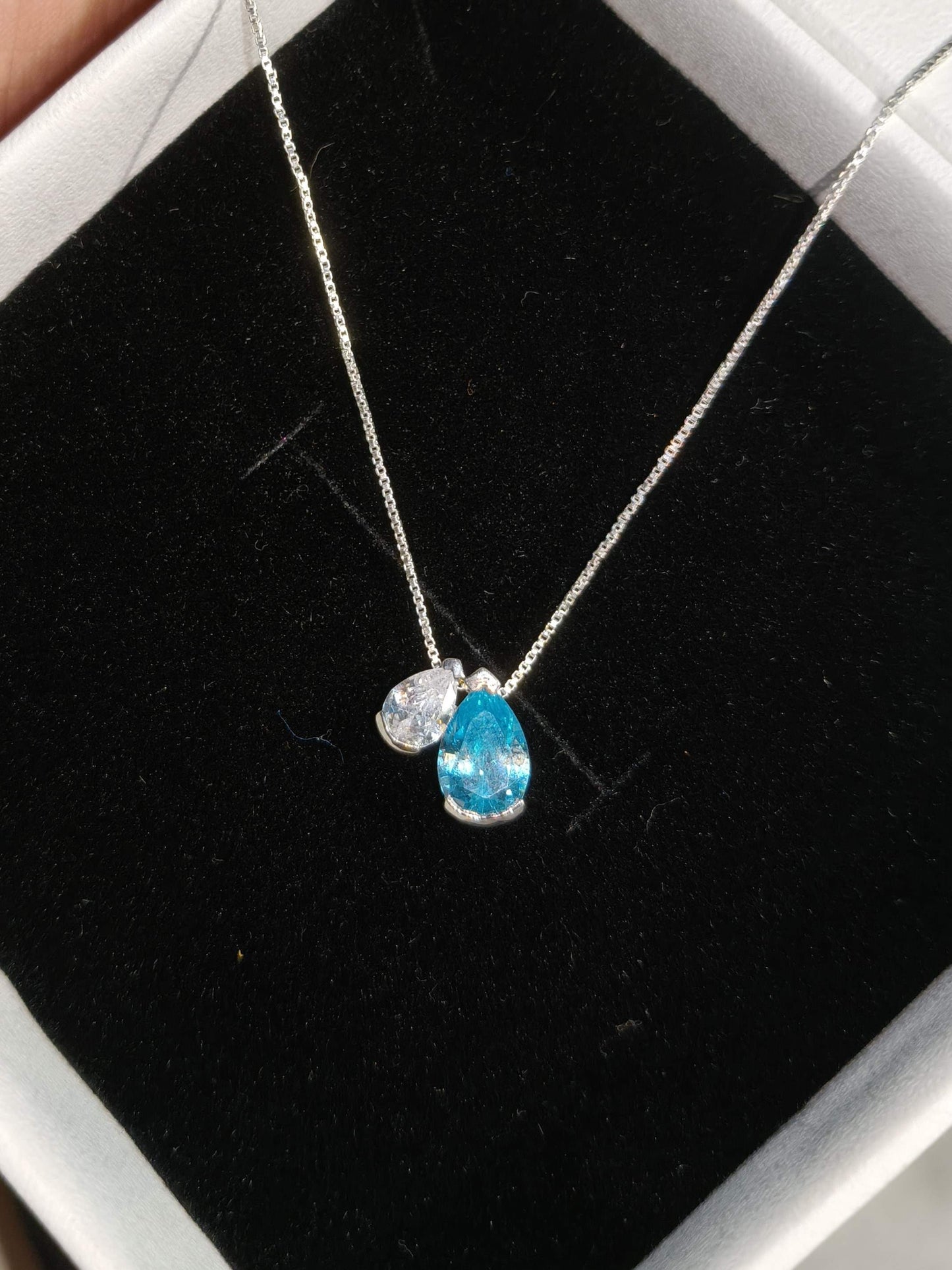 Aqua Blue Pear Toi Et Moi Silver Pendant