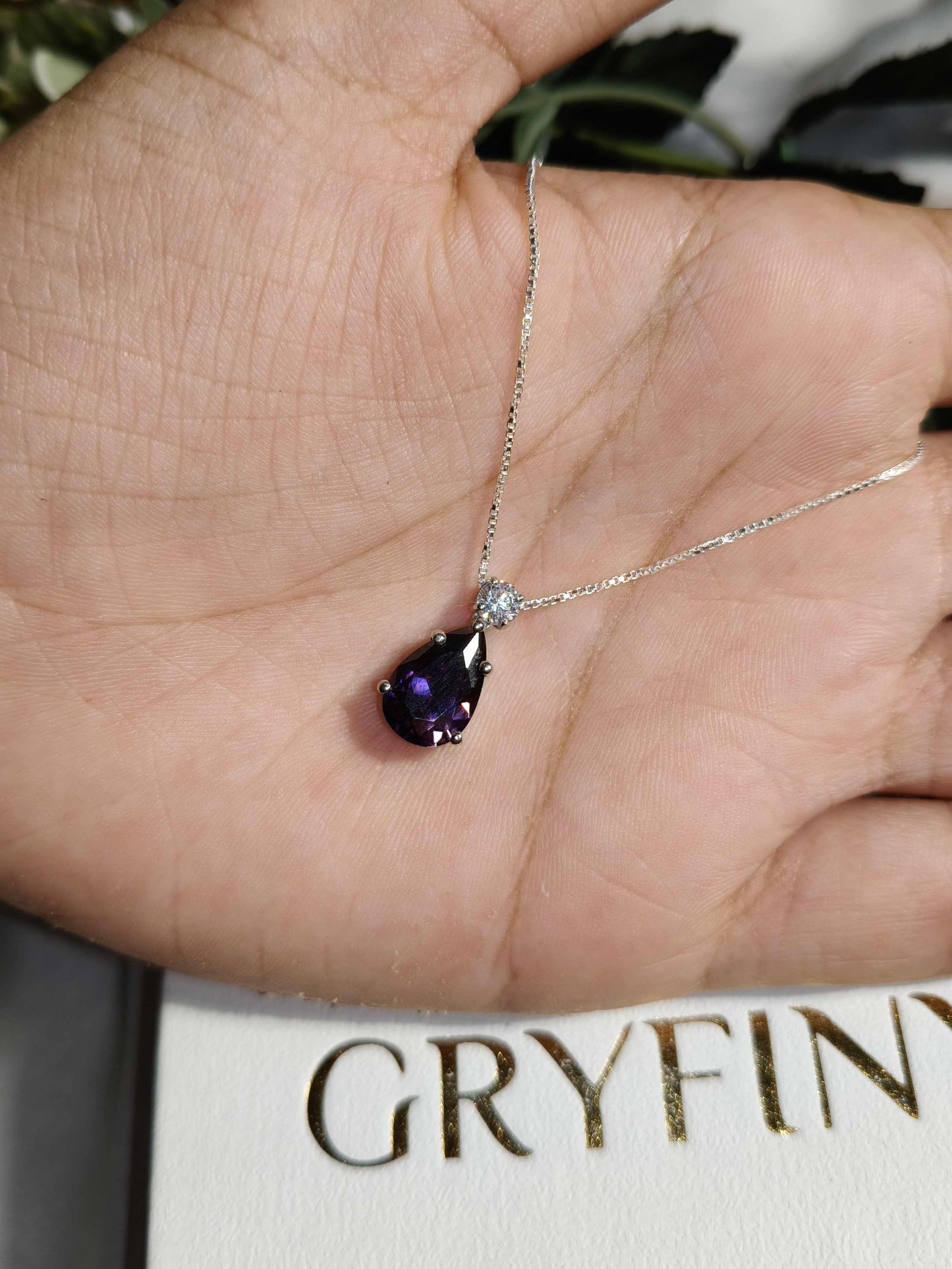 Purple Pear & Round Silver Pendant