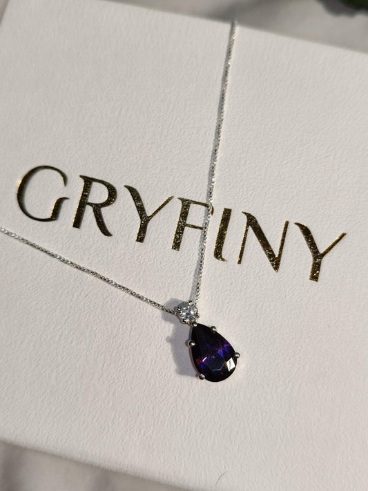 Purple Pear & Round Silver Pendant