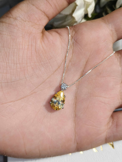Yellow Pear & Round Silver Pendant