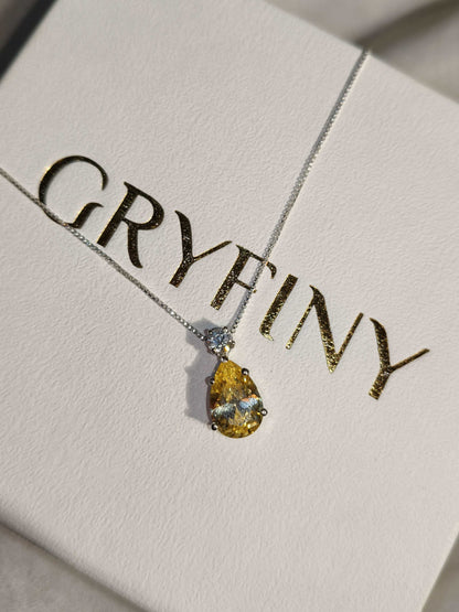 Yellow Pear & Round Silver Pendant