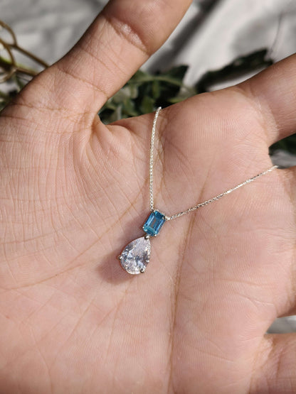 Aqua Emerald & Pear Silver Pendant