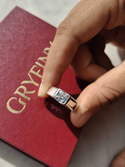 1.5 Ct Asscher Open Bezel Silver Engagement Ring For Men