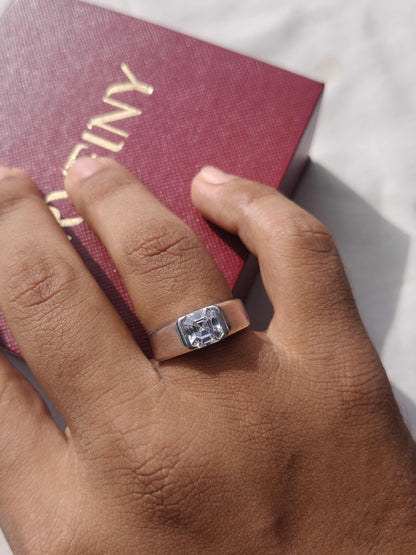 1.5 Ct Asscher Open Bezel Silver Engagement Ring For Men