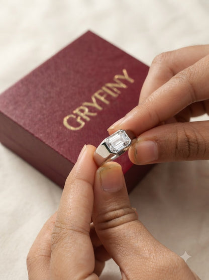 1.8Ct Emerald Bezel Silver Engagement Ring For Men