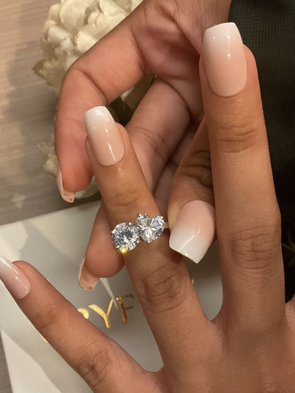 Heart & Round Toi Et Moi Solitaire Silver Ring