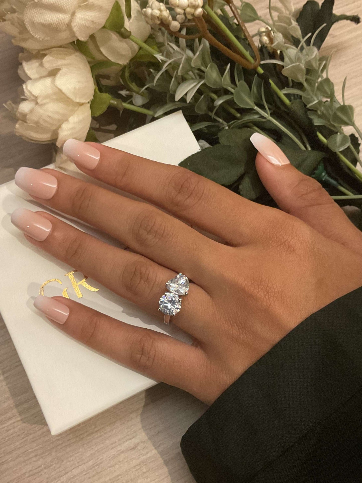 Heart & Round Toi Et Moi Solitaire Silver Ring