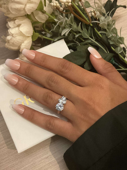 Heart & Round Toi Et Moi Solitaire Silver Ring