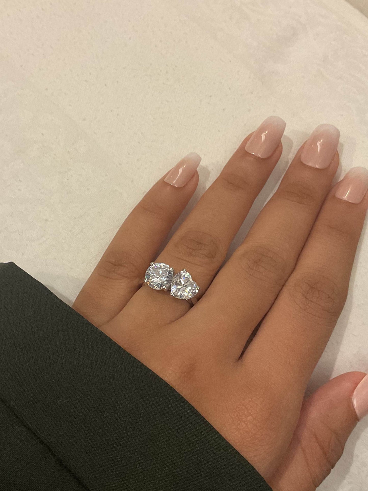 Heart & Round Toi Et Moi Solitaire Silver Ring