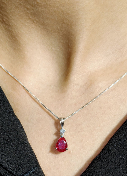 Red Ruby Pear Silver Pendant