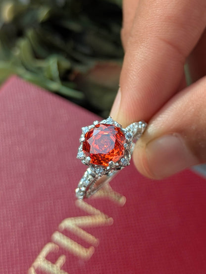 2Ct Fire Red Rose Cut Marell Luxe Round Solitaire Silver Ring For Women