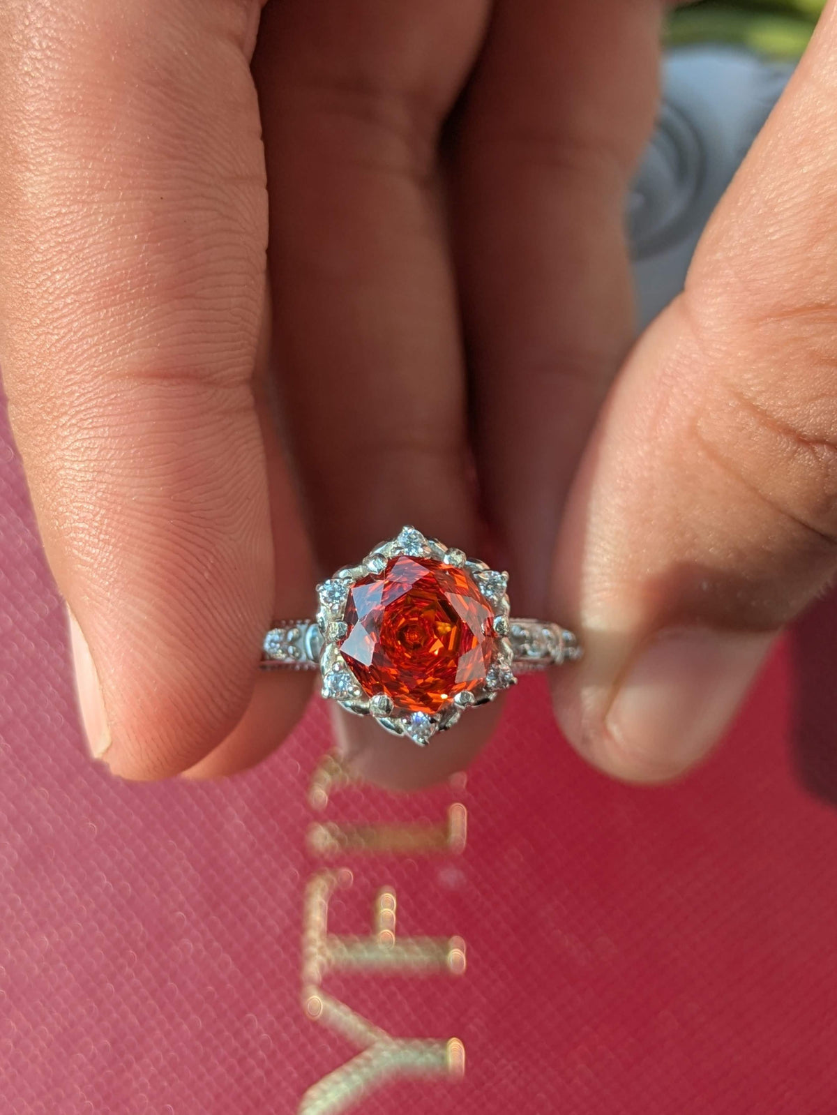 2Ct Fire Red Rose Cut Marell Luxe Round Solitaire Silver Ring For Women