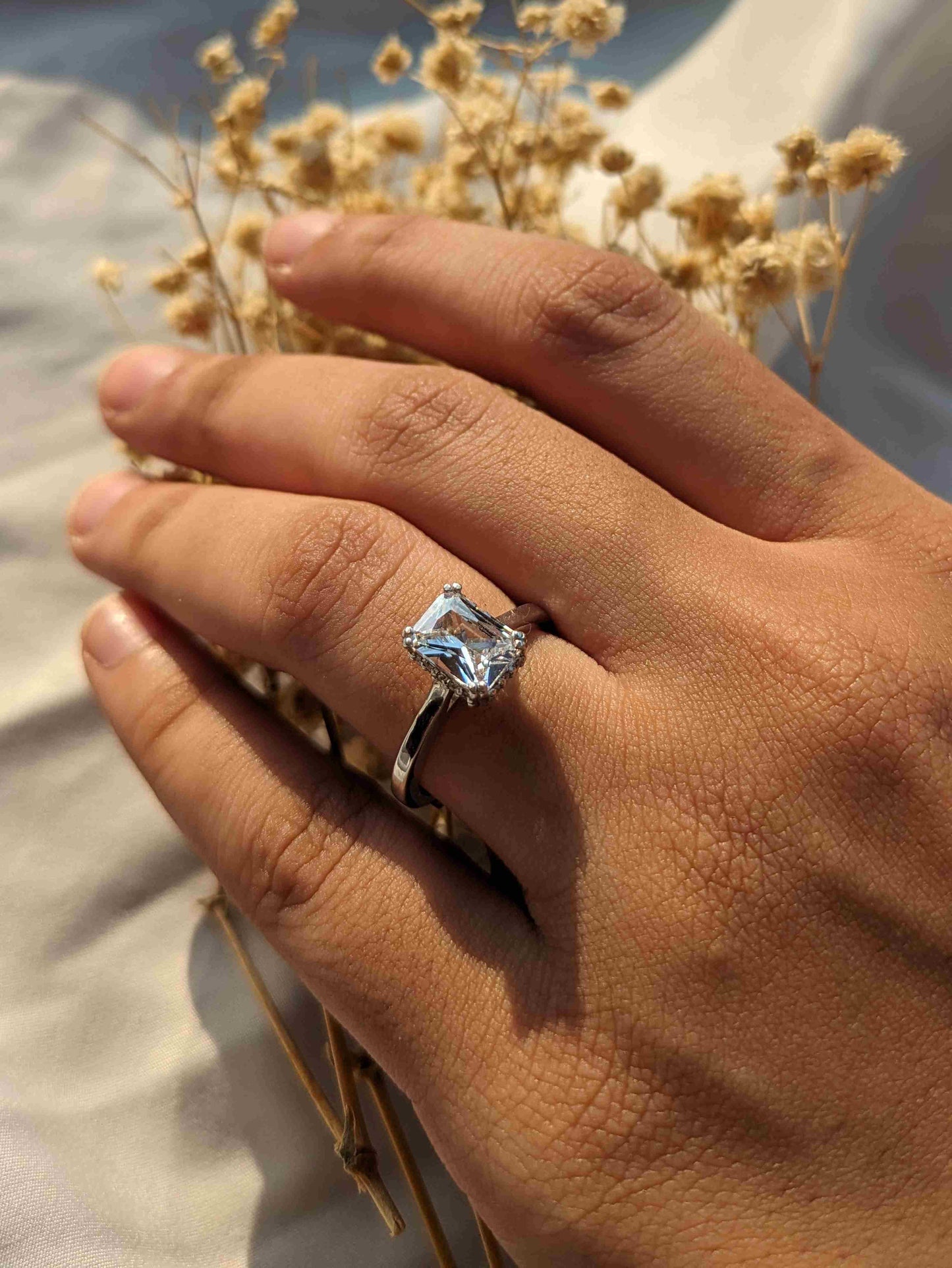 Claire Silver Radiant Diamond Ring