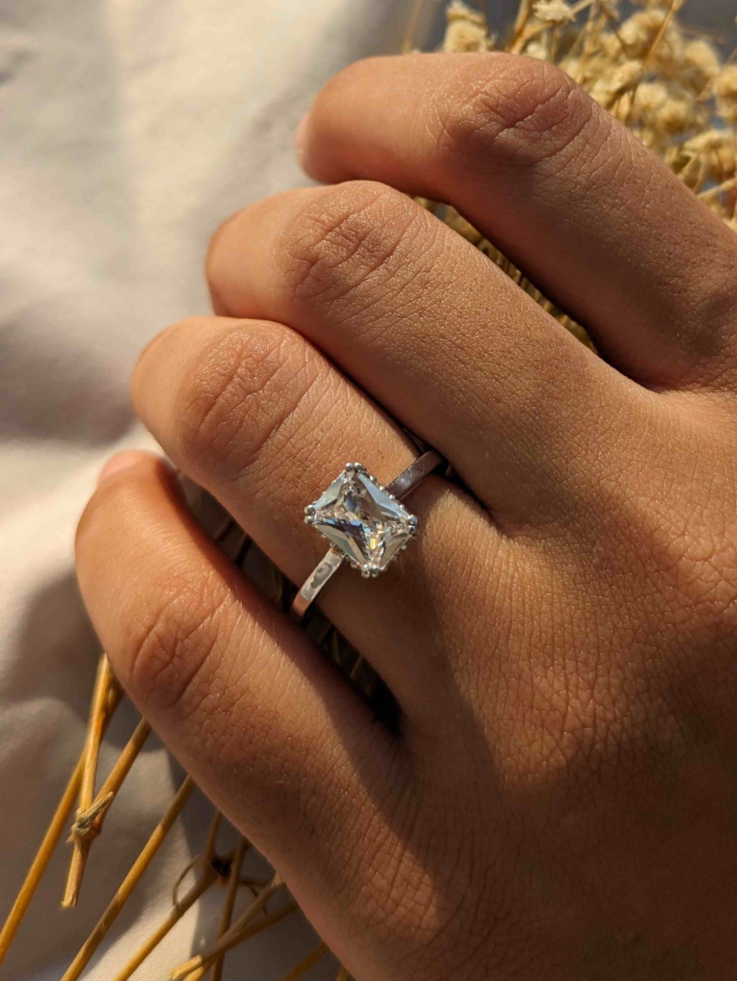 Claire Silver Radiant Diamond Ring