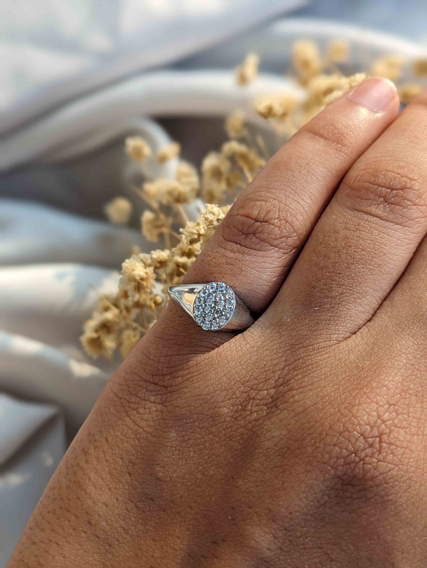 Stella Diamond Signet Silver Ring