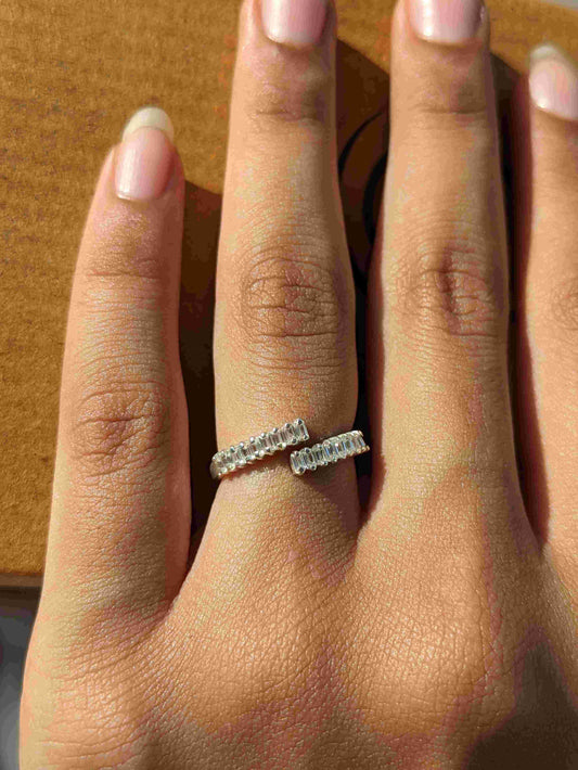 Freya Silver Baguette Bypass Ring
