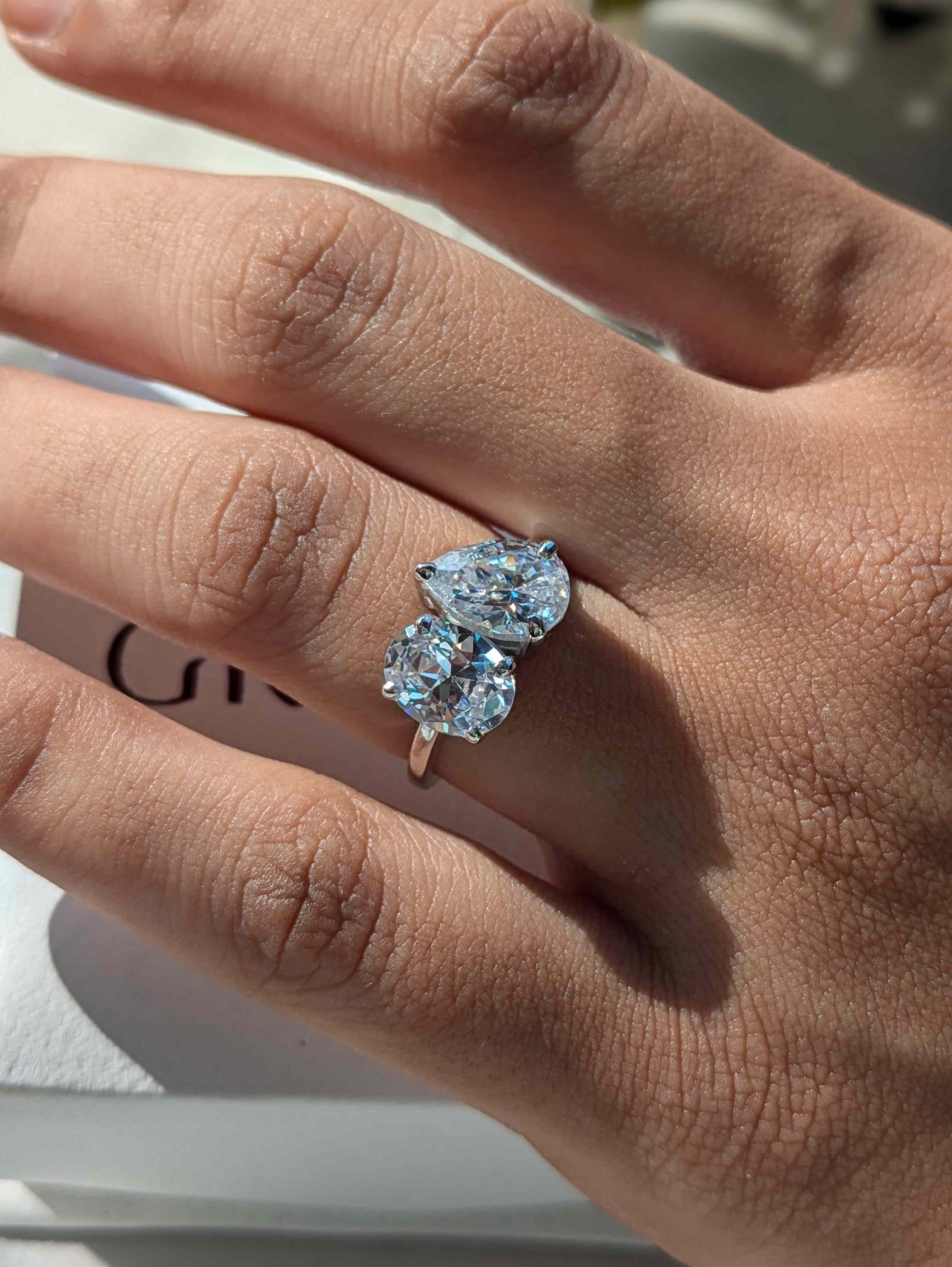 925 Sterling Silver Solitaire Ring Toi et moi Engagement Ring